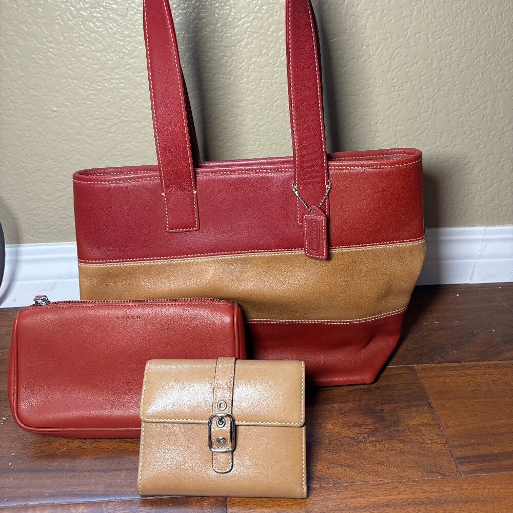 Vintage Coach Tote, Pouch, & Wallet Set -